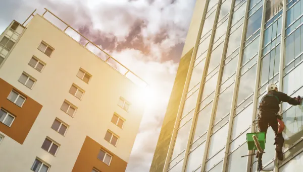 Glasreinigung in Berlin & Brandenburg – gerüstfrei mit Seilzugangstechnik